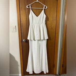 Lulu’s peplum jersey maxi dress formal elegant white ivory gown size M
